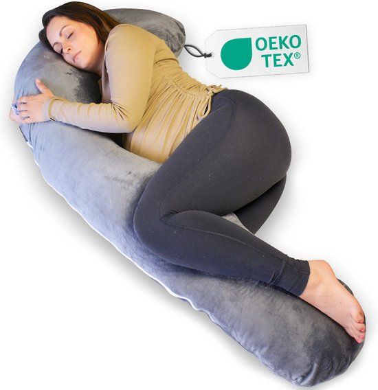 Ella Zwangerschapskussen XXL J-vorm - Fleece Zijslaapkussen - Lichaamskussen - Voedingskussen - Body Pillow 155cm - Afneembare Hoes
