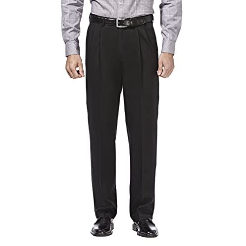 Haggar B&T Men's Premium No-Wrinkle Pants - Classic Fit - Flat Front - Expandable Waist - Khaki Casual Pants - Black - 40W / 32L