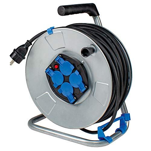 AS-Schwabe Metall-Kabeltrommel - 50 m Gummischlauchleitung - 230 V - 4 Steckdosen - IP20 - Silber