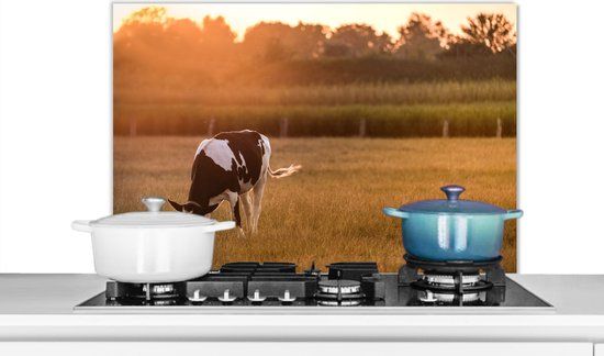 KitchenYeah Spatscherm keuken 90x60 cm - Koe - Zon - Dieren - Aluminium