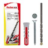 Fischer 12 Duopower pluggen met schroef en 1 boor, 5 x 25 mm, voor massieve wand, geperforeerde baksteen, gipsplaat, 537635