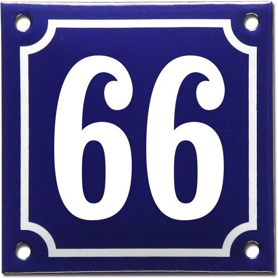 EmailleDesignÂ® Emaille huisnummer blauw/wit nr. 66