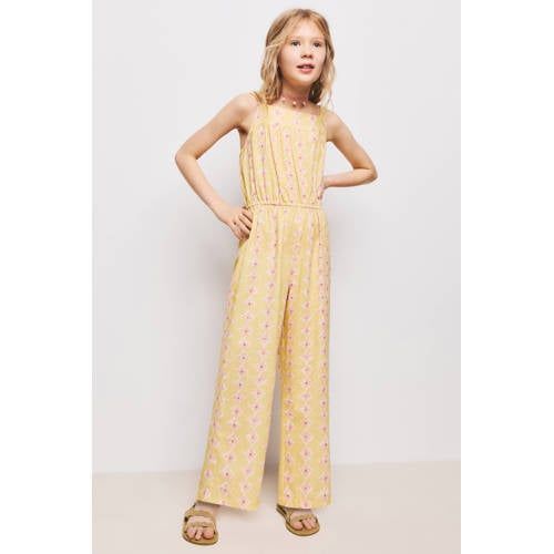 Mango Kids gebloemde jumpsuit geel
