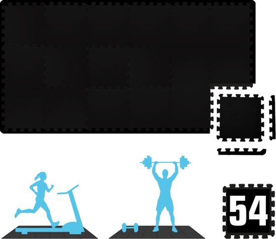 54 Fitness Vloermatten - 30x30 Sportschoolvloer EVA Puzzelmat - Zwart