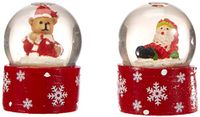 Dekohelden24 Mini sneeuwbol kerstman/teddybeer set van 2