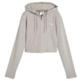 PUMA Essentials Ribbed Slim hoodie met volledige rits voor dames XS, Mouse Gray Heather Beige