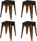 Urban Living LIV Set van 4 Krukken Gekleurd Metaal Houten Zitting 39x39x46cm Goudkleurig