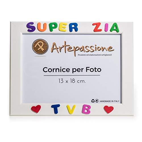ArtePassione Artepassie houten fotolijsten met Super Zia Tvb tekst en versierd met harten, veelkleurig, 13 x 18 cm