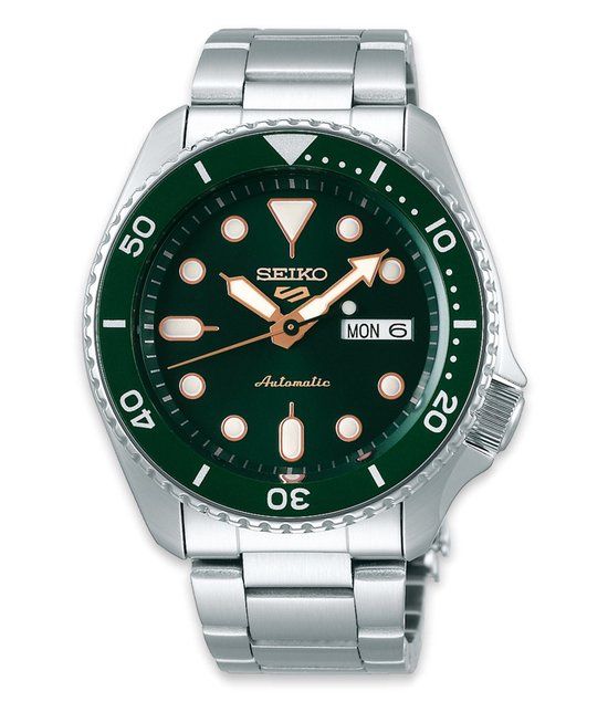 Seiko 5 Sports SRPD63K1 Herenhorloge - Zilverkleurig - Groene Wijzerplaat - Staal