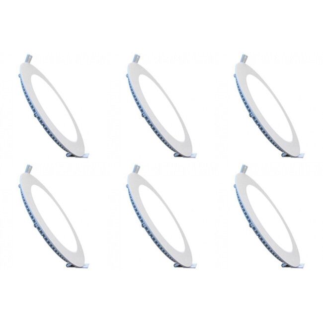 BES LED LED Downlight Slim 6 Pack - Inbouw - 6W - Helder/Koud Wit 6000K - Rond - Mat Wit - Aluminium - Ø120mm