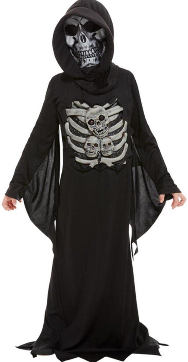 Smiffys - Skelet Reaper Kostuum - Zwart/Grijs - Kinderen - 10-12 jaar