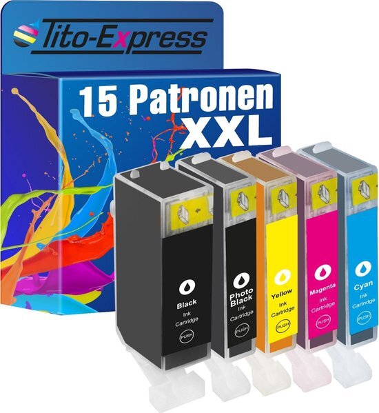 Tito Express PlatinumSerie 15x Canon PGI-525XXL CLI-526XXL Canon Pixma MG 710 715 882 885 890 895 4850 4950 5140 5150 5240 5250 5300 5340 5350 6120 6150 6200 6250 6500 6520 6550 8120 8150 8200 8240 8250