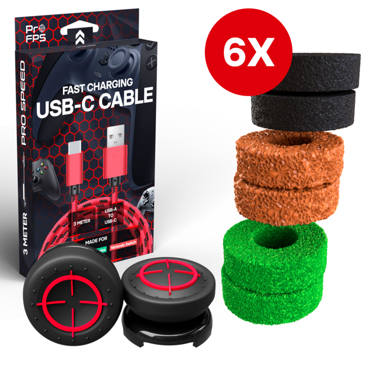 ProFPS ProFPS Mega Pack voor PS5 - USB C Oplaadkabel - Precision Rings - Thumbsticks Mixed