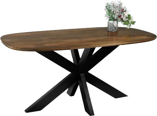 Lizzely Garden & Living Eettafel Deens Ovaal Mangohout 160cm Austin Bruin - Ovale Eetkamertafel
