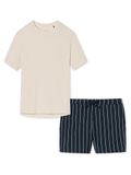 Schiesser Dames Pyjama Cotton Blauw Gestreept / Creme