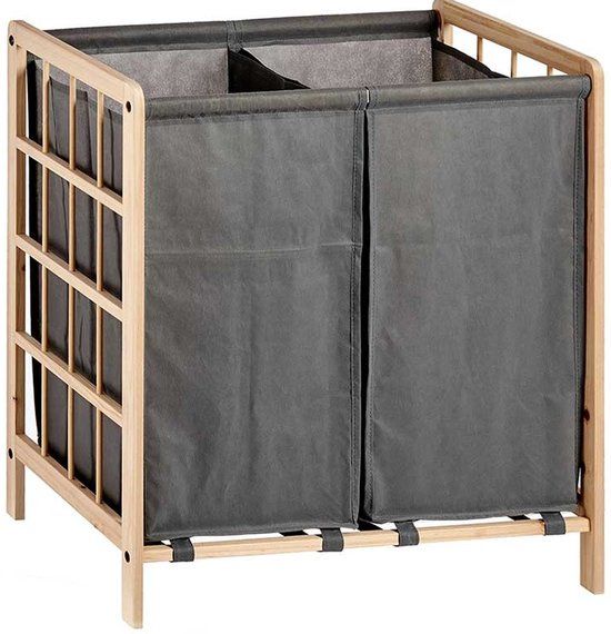 Kipit Wasmand Woodbox - Grijs - 2 Compartimenten - 59x33x60 cm