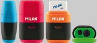 Blister MILAN Compact Touch Duo puntenslijper met gum - Roze/Blauw