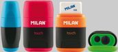 Blister MILAN Compact Touch Duo puntenslijper met gum - Roze/Blauw