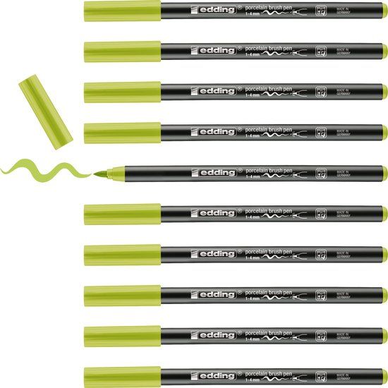 edding 4200 porseleinstift - geelgroen - 10 pennen - penseelpunt 1-4 mm