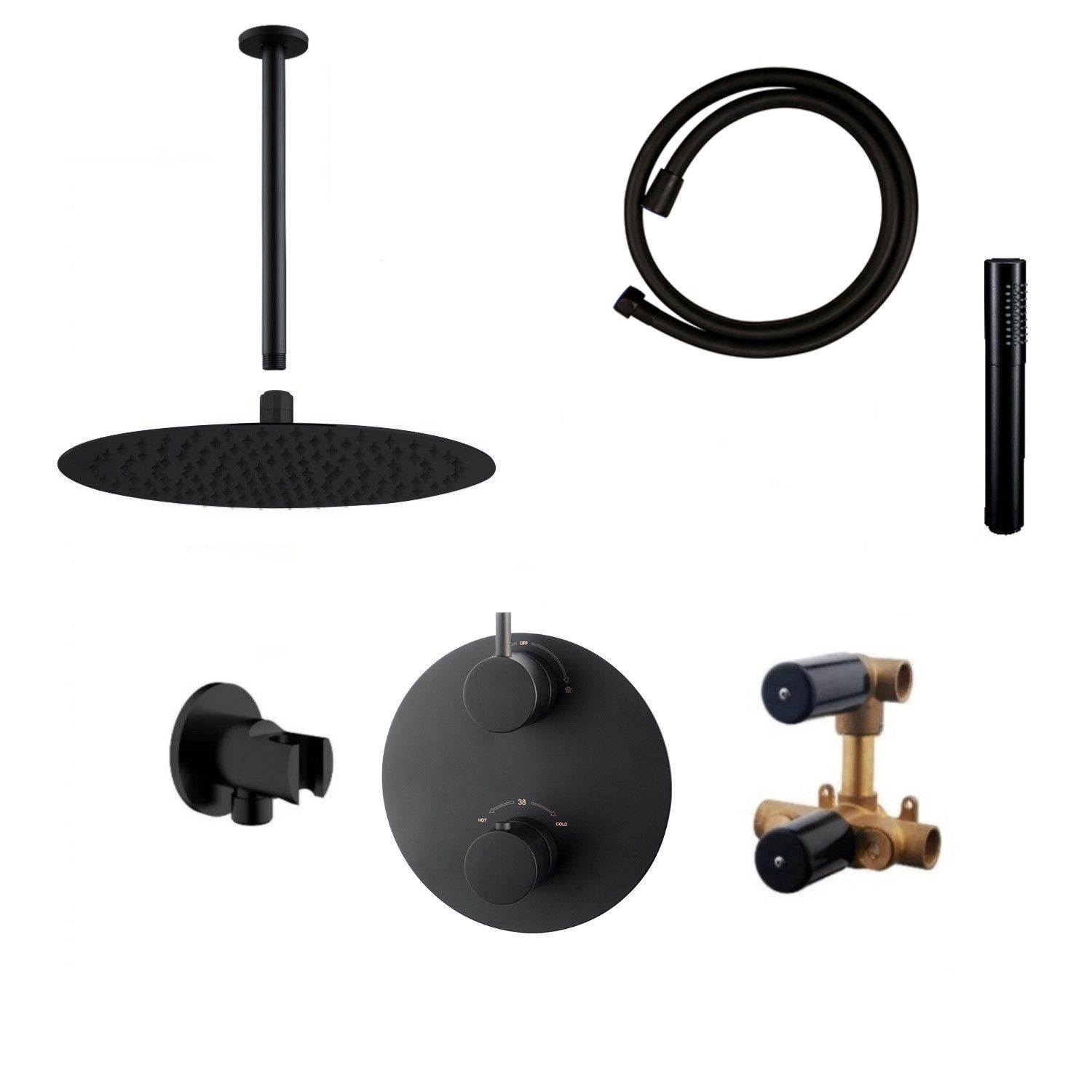 Wiesbaden Caral Inbouw Regendouche Set Rond Mat Zwart