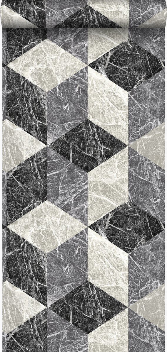 Origin Wallcoverings behang 3D marmer motief zwart en grijs - 347318 - 53 cm x 10,05 m