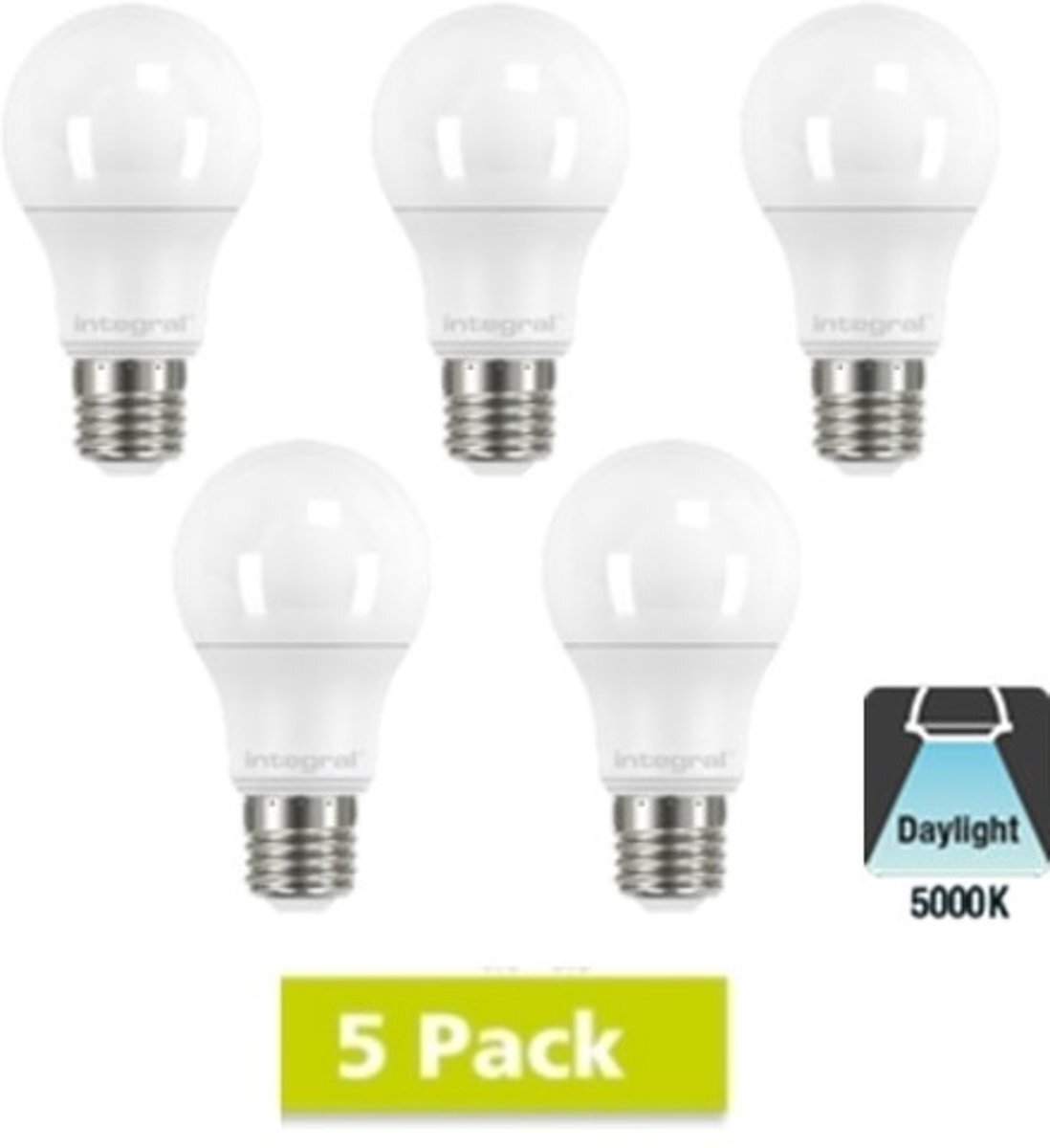 Integral 5 Pack - E27 Led Bol Lamp A60 - 6w - 500 Lm - 5000K Daglicht Wit - Non Dimmable