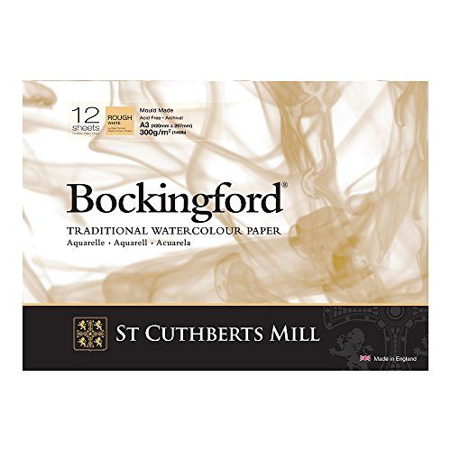 St Cuthberts Mill Bockingford aquarelpapier T4743000101AF: 300 g/m², grofkorrel, aquarelblok 29,7 x 42 cm (DIN A3), eenzijdig gelijmd, 12 vellen, wit