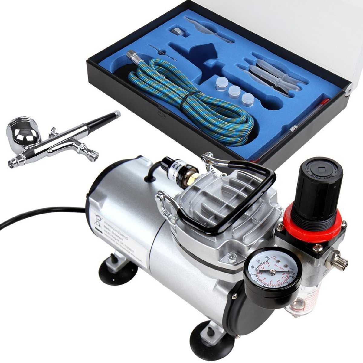 Timbertech ABPST05 airbrush set met compressor, double action airbrush..