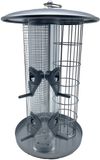 Relaxdays voedersilo vogels 3-in-1, weerbestendig ijzer, voor zaden, vetbollen en pinda’s, 34,5 x 21 cm, zilver
