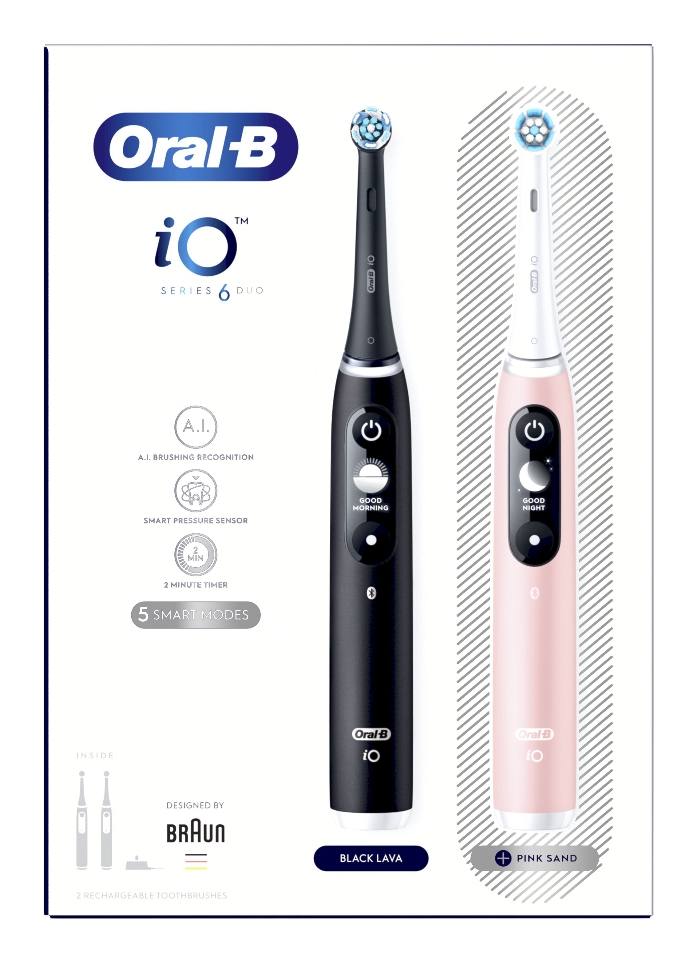 Oral-B iO 6 Elektrische Tandenborstel - Zwart/Roze - 2 Handvatten + 3 Opzetborstels