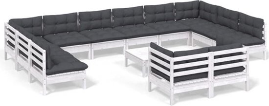 vidaXL 13-delige Loungeset met kussens grenenhout wit