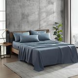 Kenneth Cole Solutions Queen lakens, zacht gerecycled polyester 6-delige beddengoedset, kreukbestendige en verkoelende afwerking (effen blauw, queensize)