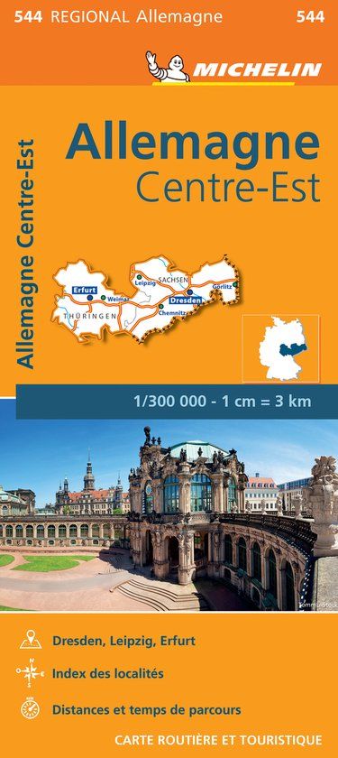 Michelin 544 Allemagne Centre-Est - Midden-Oost Duitsland Wegenkaart Schaal 1:300.000