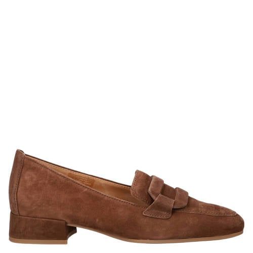 Gabor suède loafers met blokhak - cognac