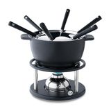 Kisag Twin fondueset gietijzer 6 personen met gietijzeren pan Ø16 cm geschikt voor inductie, Zwitserse Rechaud fondue incl. gasbrander & 6 fonduevorken, fondueset kaas, vlees & bouillon fondue