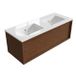 Saniclass Set meuble de salle de bain avec cadre en bois - 120x45x42cm - Lavabo en céramique Vygo blanc - 2 vasques - sans trous de robinetterie - 1 tiroir - noyer mat pur (bois) SW1420774/SW773928