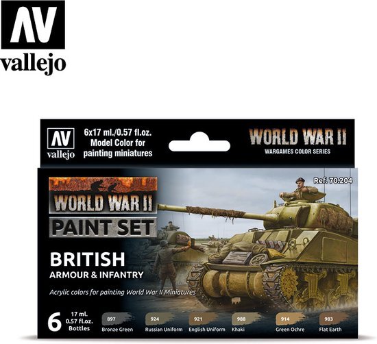 Vallejo 070204 kleurenset, Britse pantsering en infanterie, WWII modelbouwset