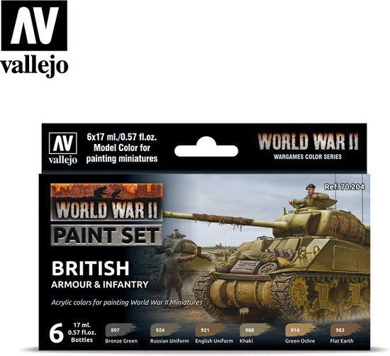 Vallejo Model Color WWII British Armour & Infantry Set - 6 x 17 ml - Acrylic Paint