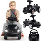 sun baby Loopauto voor kinderen vanaf 18 maanden – Porsche Carrera GT – stuur met knoppen, koplampen, realistische stickers, tot 30 kg, zwart