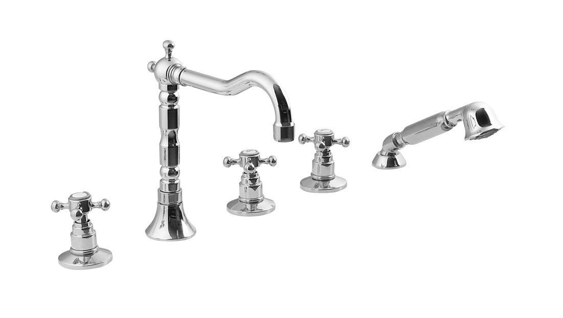 Reitano Rubinetteria ANTEA Badrandcombinatie 5-gaats mengkraan met retro uitloop, chroom