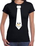 Bellatio Decorations Stropdas Kerst T-shirt Sneeuwpop Dames Zwart XS