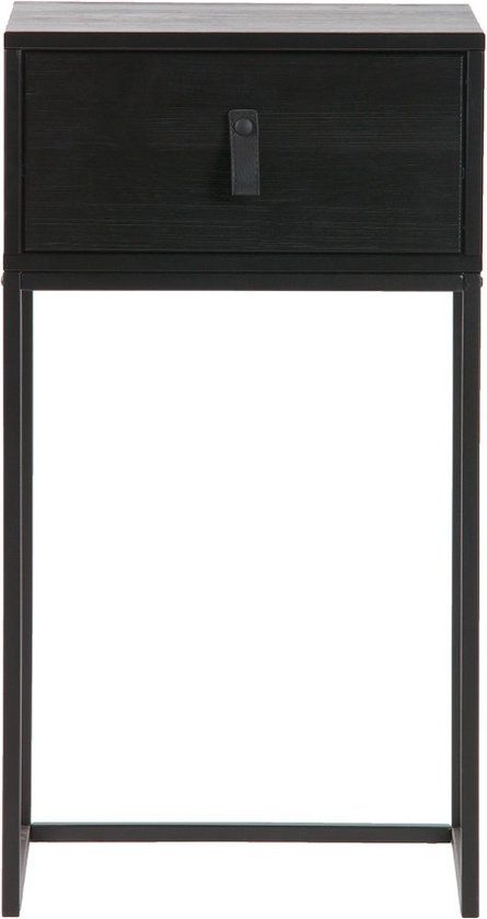 WOOOD Zola Nachtkastje Met Lade - Grenen Geborsteld - Zwart