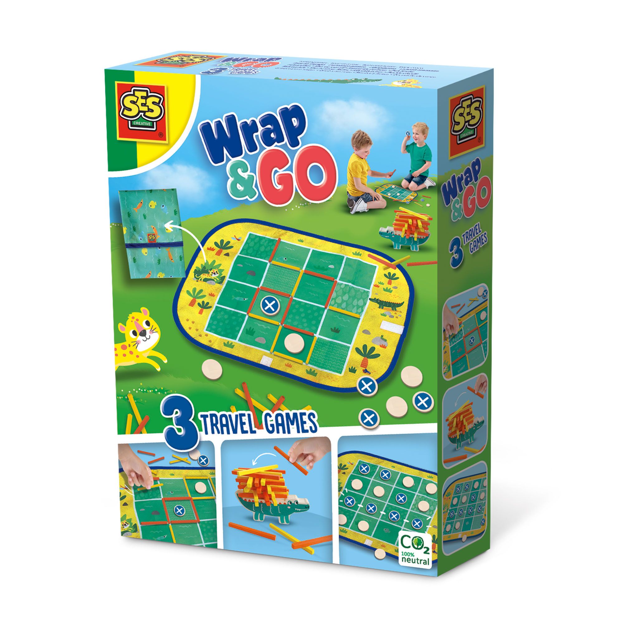 Ses Wrap&Go reisspellen - Vier op een lijn - Kamertje verhuur - Pak kroko - Bordspel - 4+ jaar