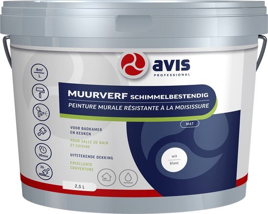 Avis muurverf schimmelwerend 2.5L wit mat