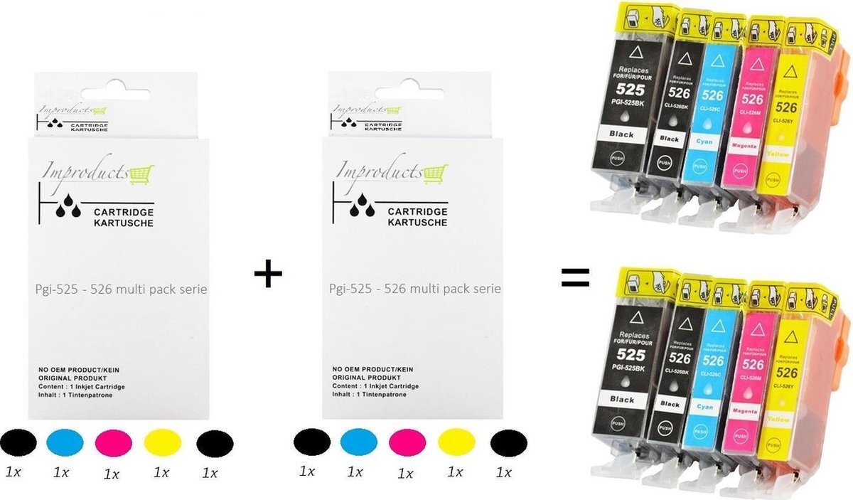 Improducts Improducts® Inkt cartridges - Alternatief Canon PGI-525 / CLI-526 XL 10 box