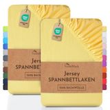 NatureMark 2-pak kinderhoeslakens van jersey. hoeslaken 100% katoen in vele maten en kleuren BRANDKWALITEIT ÖKOTEX Standaard 100. 70x140 cm. Geel