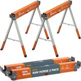 BORA Workhorse XT zaagpaarden, set van 2 vouwen, zwaar belastbaar, in hoogte verstelbare hoogte zaagbok, paar met verstelbare poten, zwaar zaagpaard voor aannemers, draagbare werkbank met ingebouwde