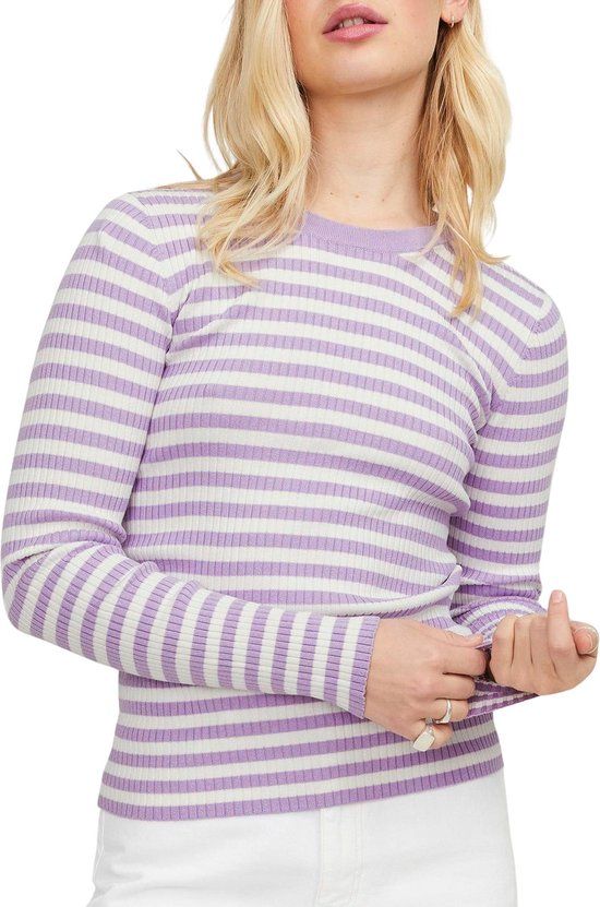JJXX Jodi Tight Stripe Crew Neck Knit Shirt - Lila/Off White - Women's