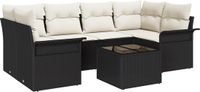 vidaXL Tuinbank Set 7-delig Zwart/Crème Poly Rattan