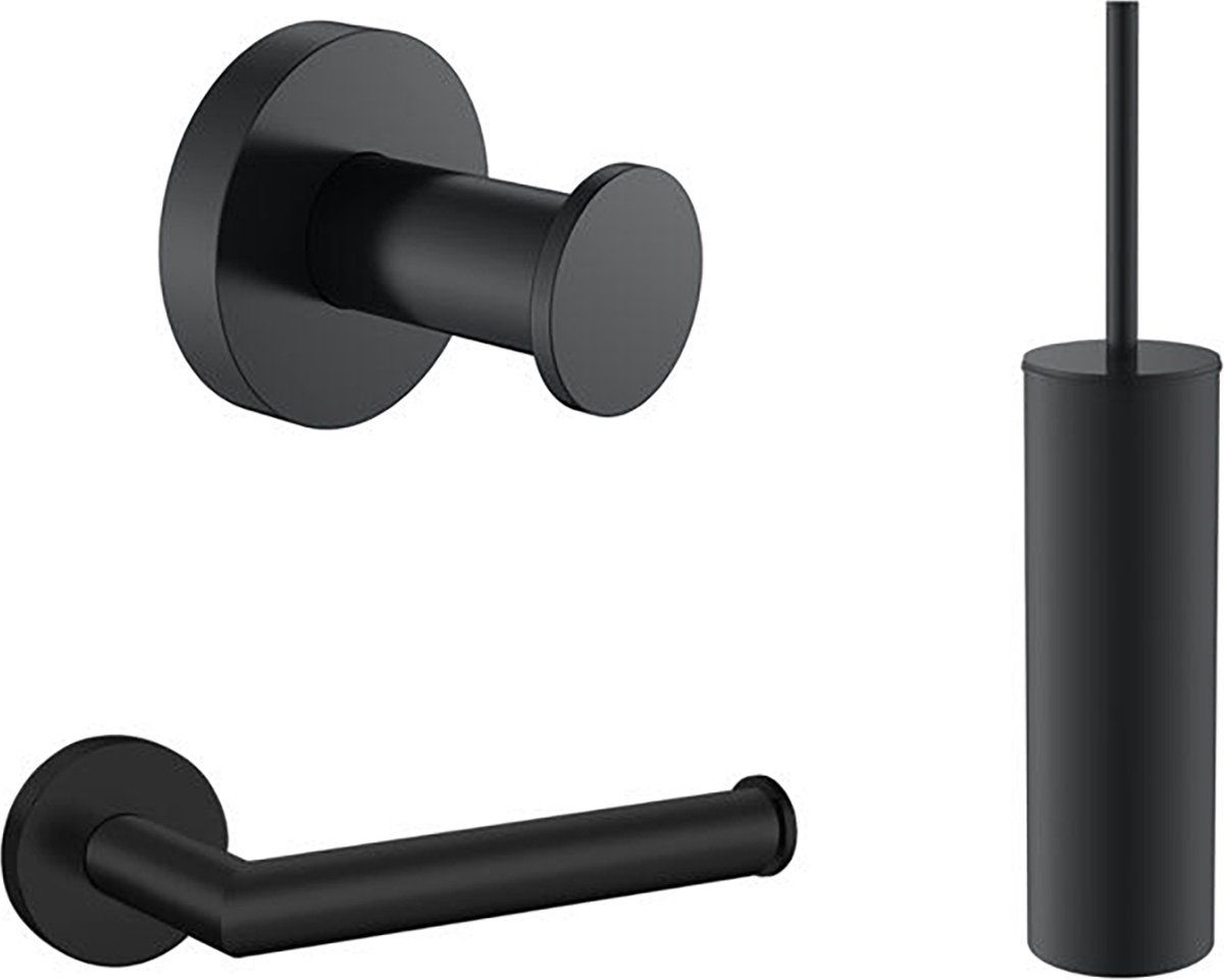Badkamerplanet Toilet Accessoires Set Mat Zwart - Toiletborstel, WC Rolhouder en Haak
